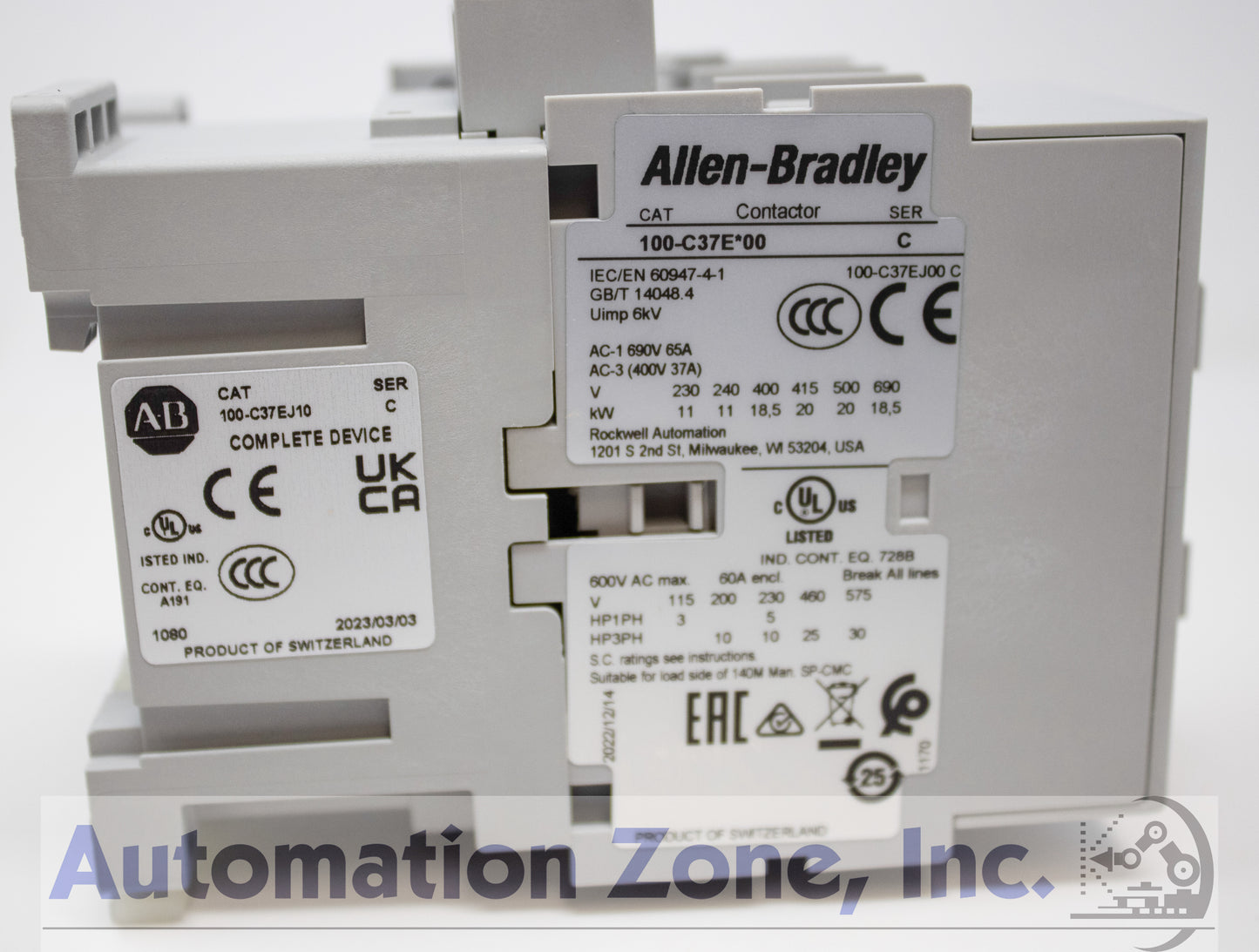 Allen-Bradley 100-C37EJ10 IEC Contactor – 37A, 3-Pole, 24V DC Electronic Coil, 1 N.O. Aux