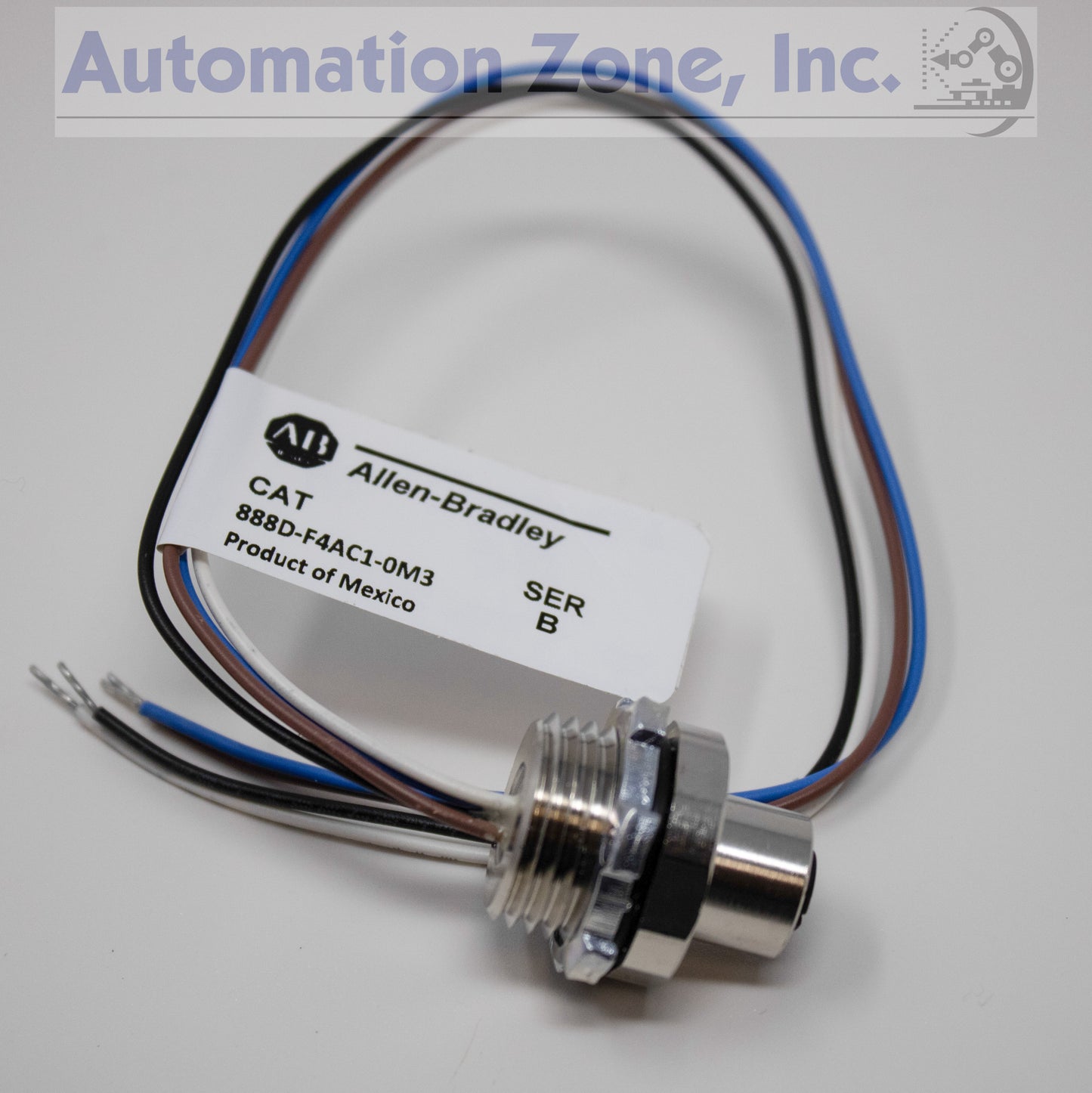 Allen-Bradley 888D-F4AC1-0M3 DC Micro Receptacle – M12 Female, 4-Pin, 0.3m (1ft) Leads, 1/2-inch NPT