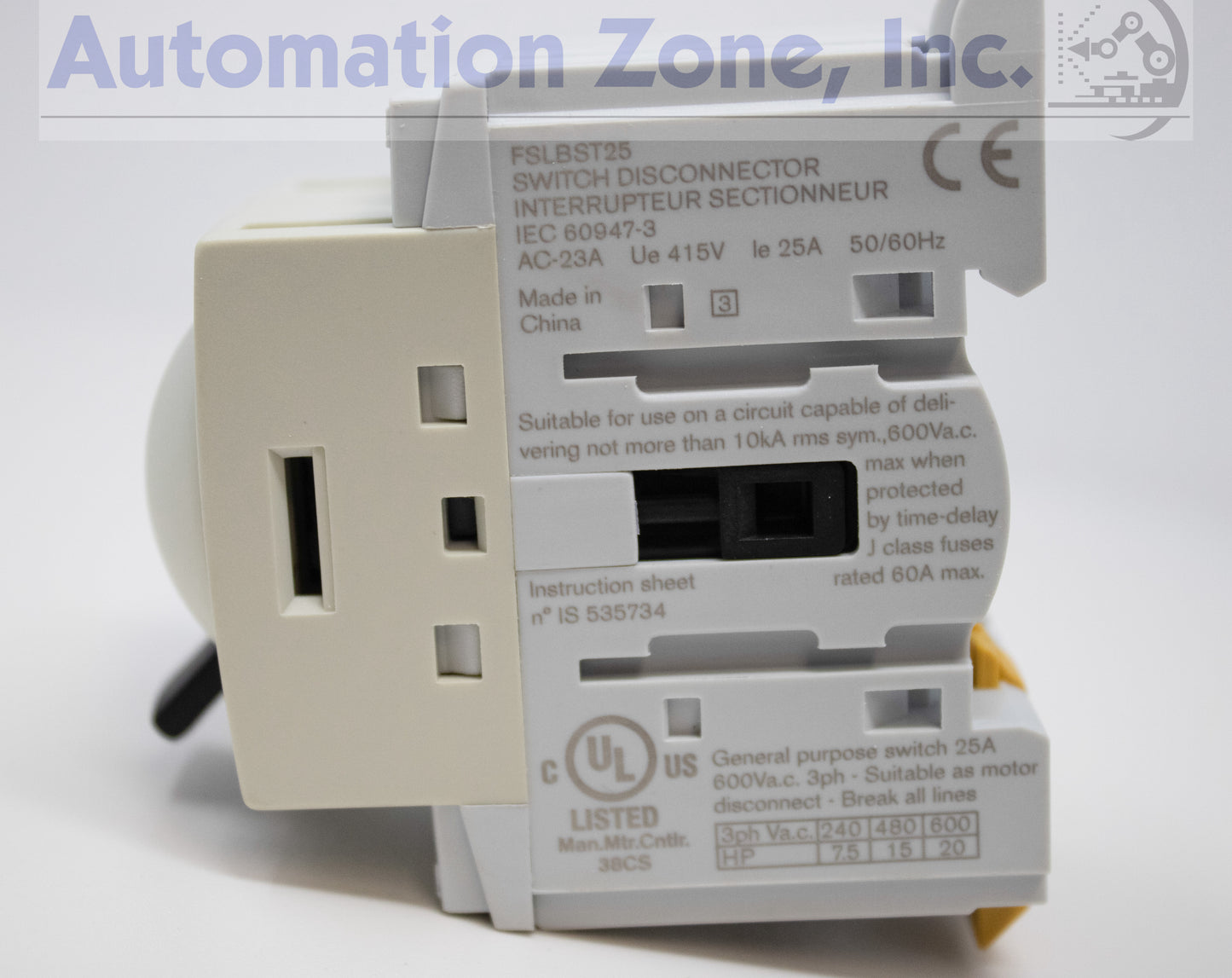 Mersen/Ferraz Shawmut FSLBST25 Manual Motor Controller – 25A, 3-Pole, Non-Fused, Toggle Operated