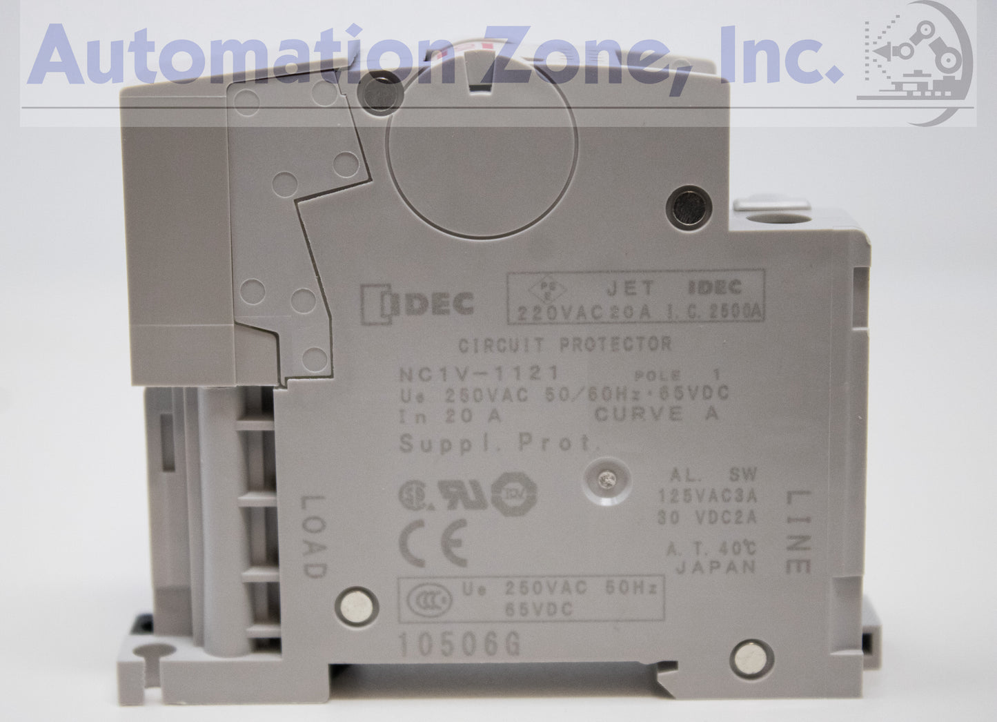 IDEC NC1V-1121-20AA Circuit Protector – 1-Pole, 20A, 250V AC/65V DC, DIN Rail Mount, Medium Time Delay