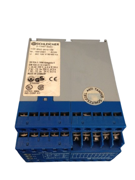 Schleicher SNO 2010-120 Safety Relay – 120V AC, 6 NO / 4 NC Contacts, Dual-Channel, Emergency Stop Base Unit (Used)