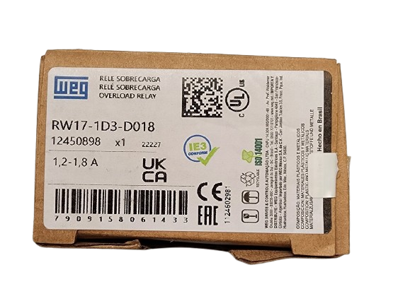 WEG RW17-1D3-D018 Thermal Overload Relay – 1.2A to 1.8A Adjustable, 3-Pole, Class 10, for CWC Mini Contactors