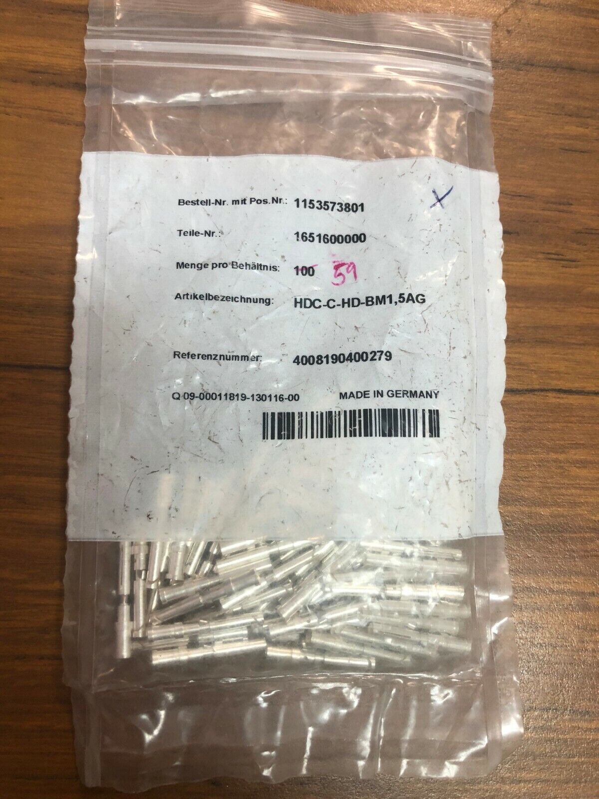 Weidmuller, Contact Crimp Socket, 16 AWG, 1651600000, SOLD IN LOT OF 59
