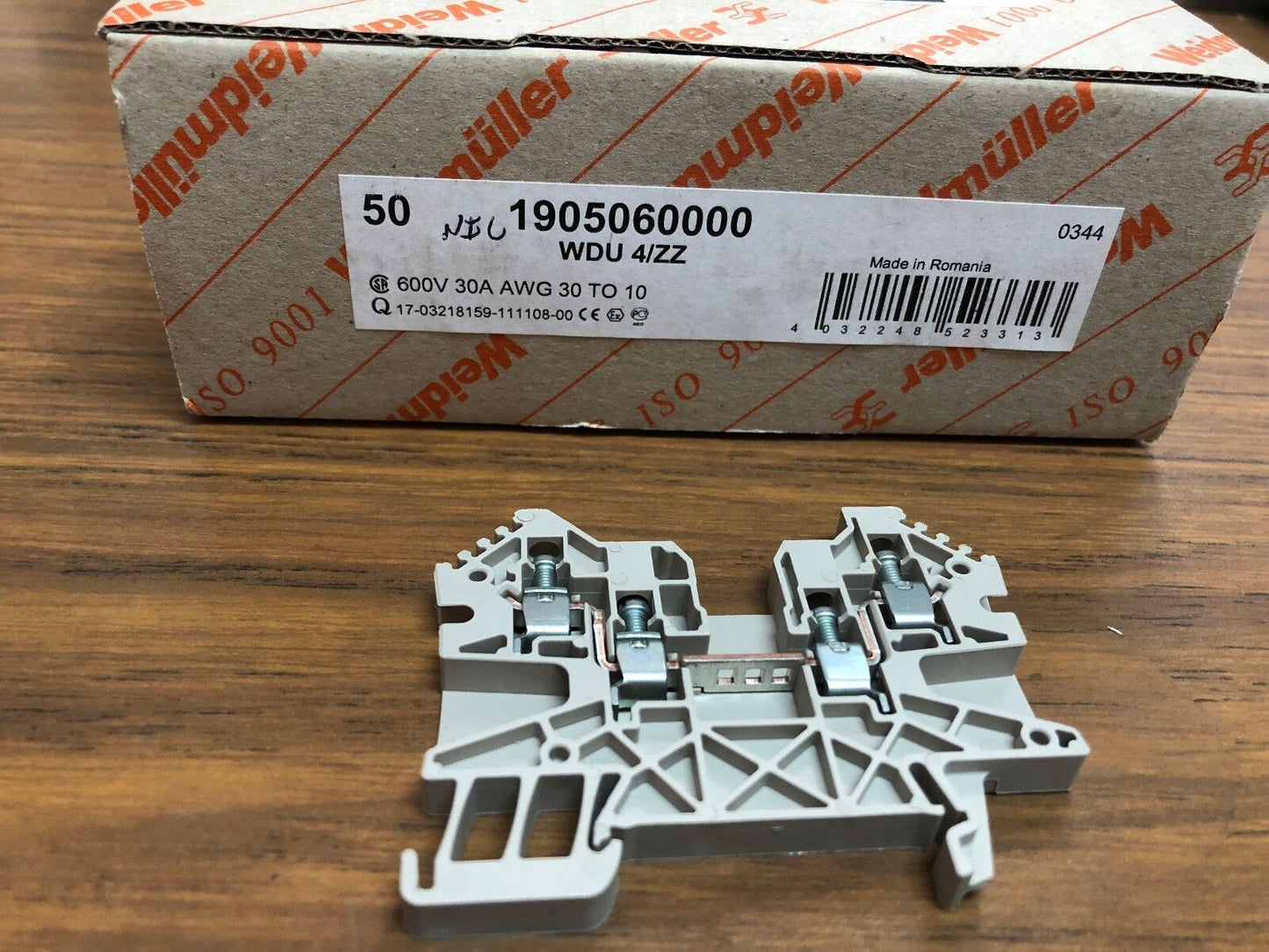 Weidmuller Terminal Block, Feed Thru 10-30AWG , 1905060000, SOLD IN LOT OF 64