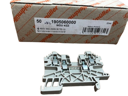 Weidmüller 1905060000 WDU 4/ZZ Feed-Through Terminal Block – 32A, 800V, Twin Connection, 10–30 AWG (Lot of 64)