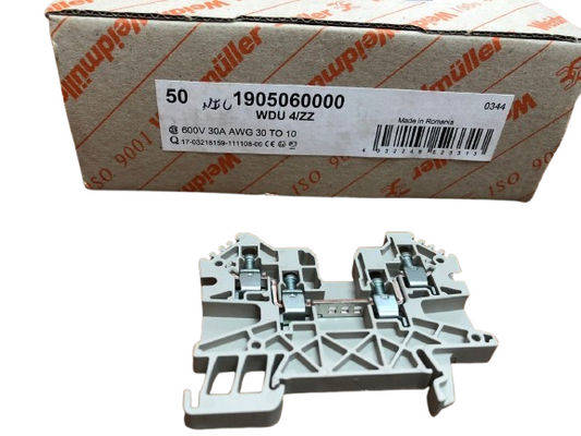 Weidmüller 1905060000 WDU 4/ZZ Feed-Through Terminal Block – 32A, 800V, Twin Connection, 10–30 AWG (Lot of 64)