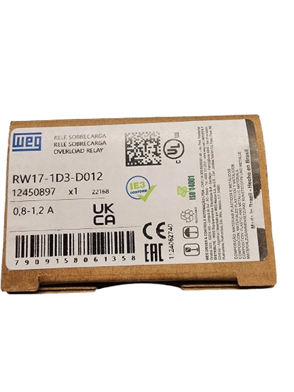 WEG RW17-1D3-D012 Thermal Overload Relay – 0.8A to 1.2A Adjustable, 3-Pole, Class 10, for CWC Mini Contactors