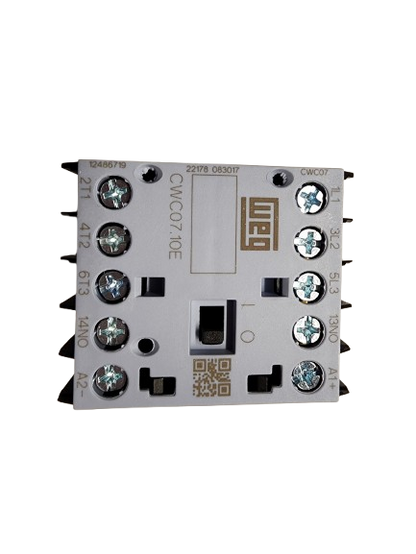 WEG CWC07-10-30L03 Miniature Contactor – 3-Pole, 7A (AC-3), 24V DC Low Consumption Coil, 1NO Aux
