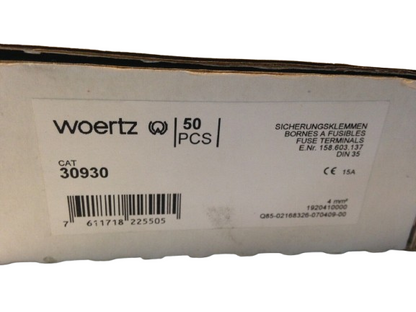 Woertz 30930 Miniature Fuse Terminal Block – 6.3A, 500V, for 5x20mm Fuses, DIN-35 Rail (Lot of 13)