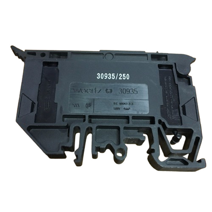 Woertz 30935/250 Hinge Fuse Terminal Block – 10A, 250V AC/DC, for 1/4" x 1-1/4" Fuses, Blown-Fuse Indicator (Lot of 11)