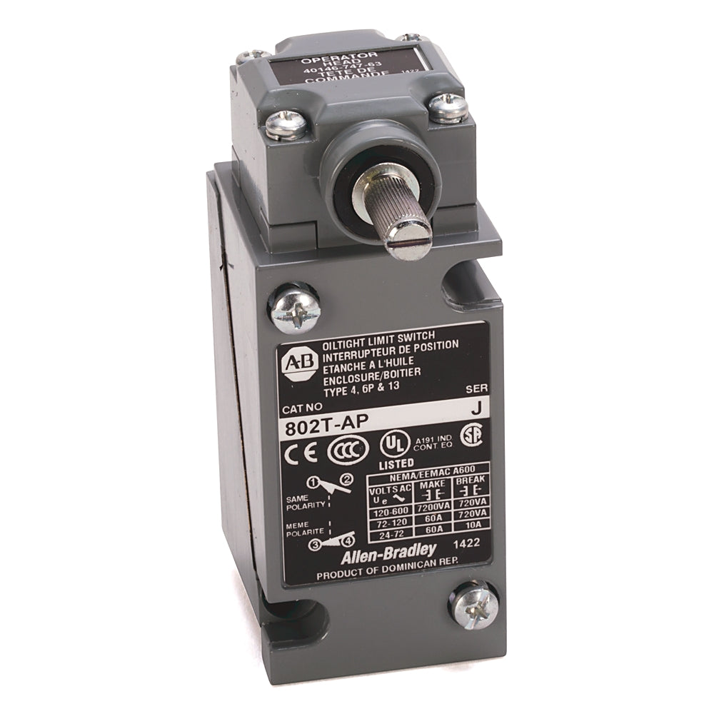 Allen-Bradley 802T-AP NEMA Limit Switch – Plug-In, Rotary Lever, Spring Return, 1 NO / 1 NC