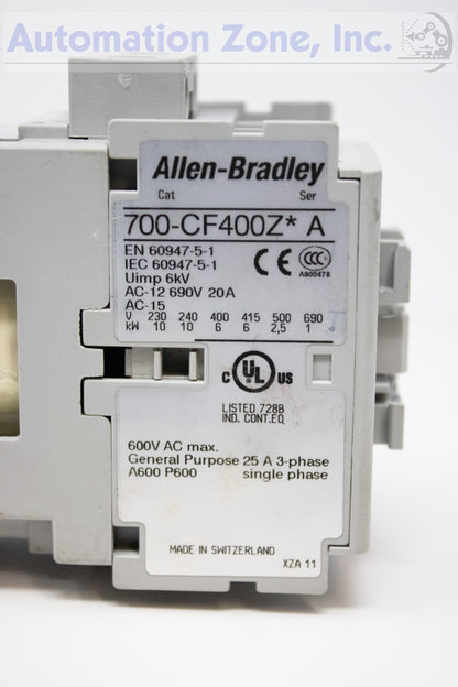 Allen-Bradley 700-CF400Z SER A RELAY INDUSTRIAL 600V AC MAX 20 AMP MAX