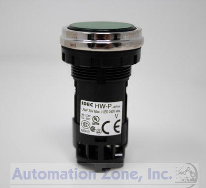 IDEC HW4P-1FQ-G-24V | 22mm Green LED Pilot Light, Round Flush, Metal Bezel, 24V AC/DC
