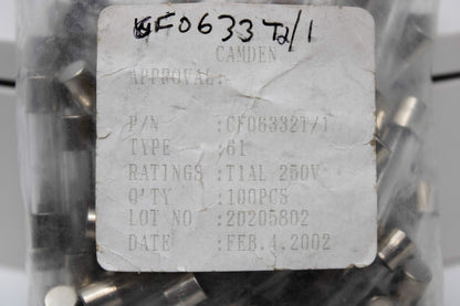 Multicomp Pro CF06332T/1 | 1A Time-Delay Glass Fuse, 6.3mm x 32mm (1/4" x 1-1/4"), 250V Anti-Surge Lot of 100