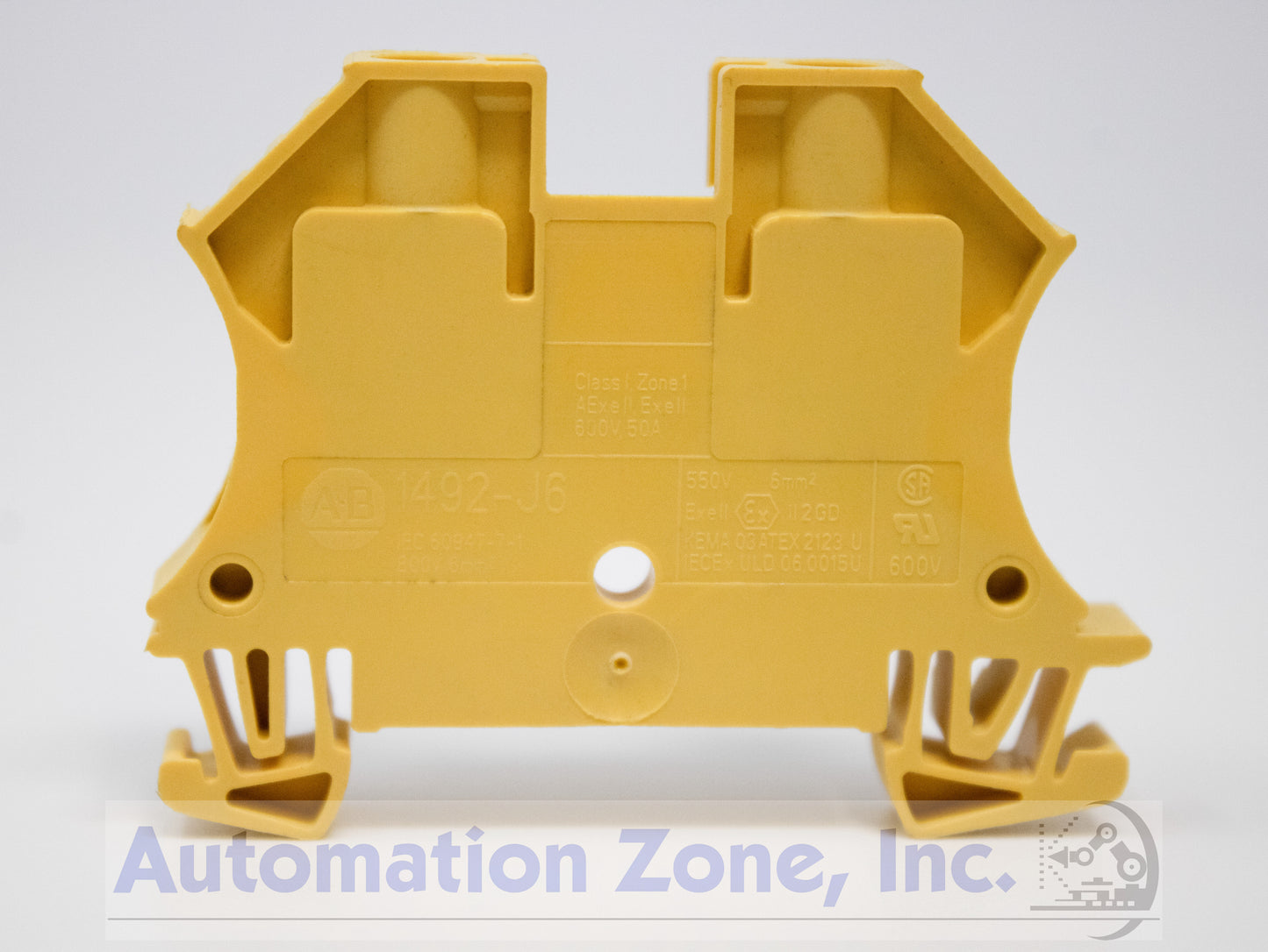 Allen-Bradley 1492-J6-Y | 50A IEC Feed-Through Terminal Block, Yellow, 600V, Lot of 2
