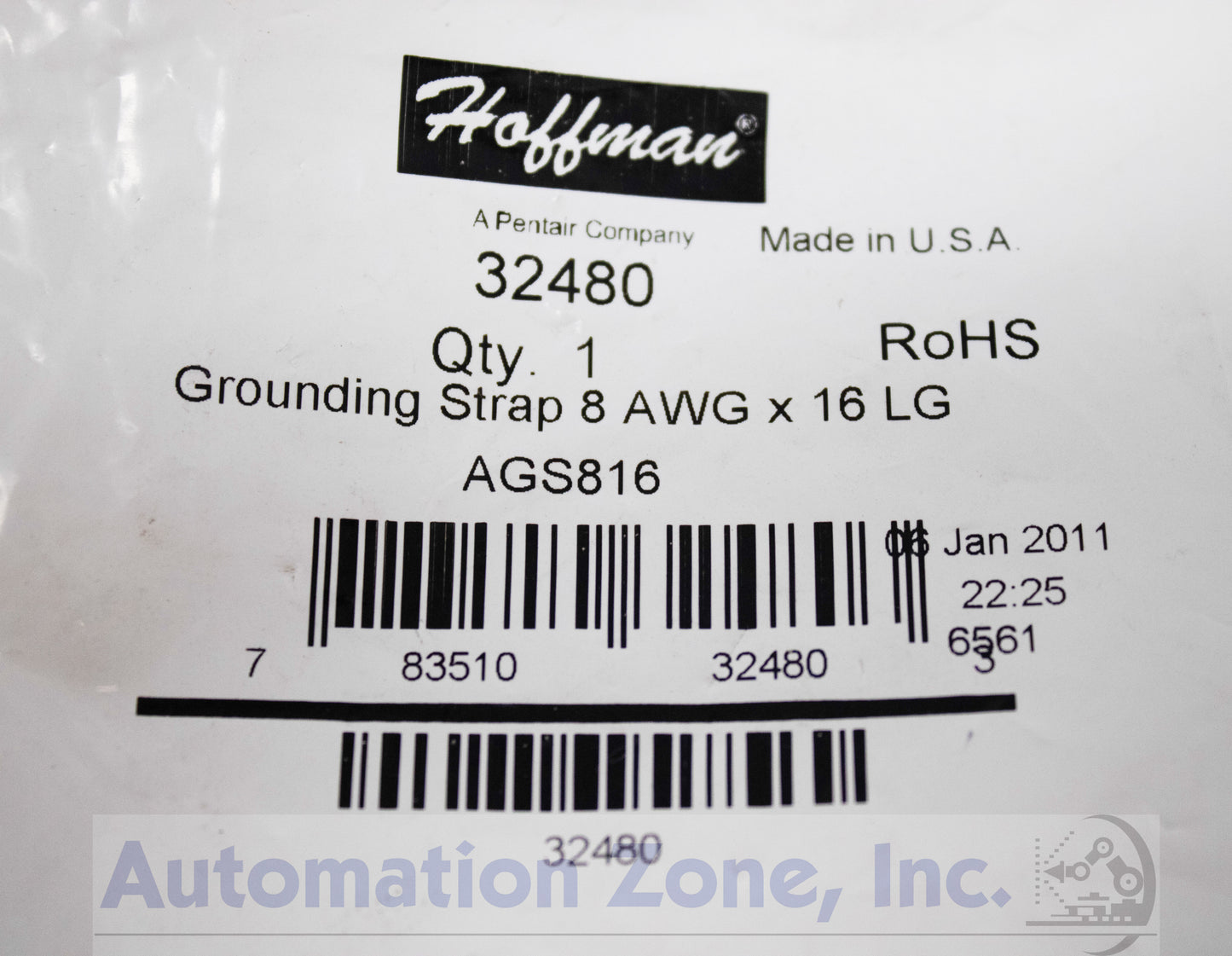 nVent Hoffman AGS816 | #8 AWG Insulated Grounding Strap, 16.19" Braided Tinned Copper