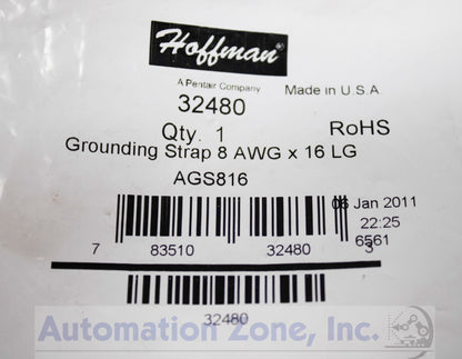 nVent Hoffman AGS816 | #8 AWG Insulated Grounding Strap, 16.19" Braided Tinned Copper