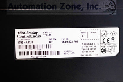 Allen-Bradley ControlLogix Bundle | 1756-A17 Series B 17-Slot Chassis with 1756-PA72 Series B AC 120/240V Power Supply