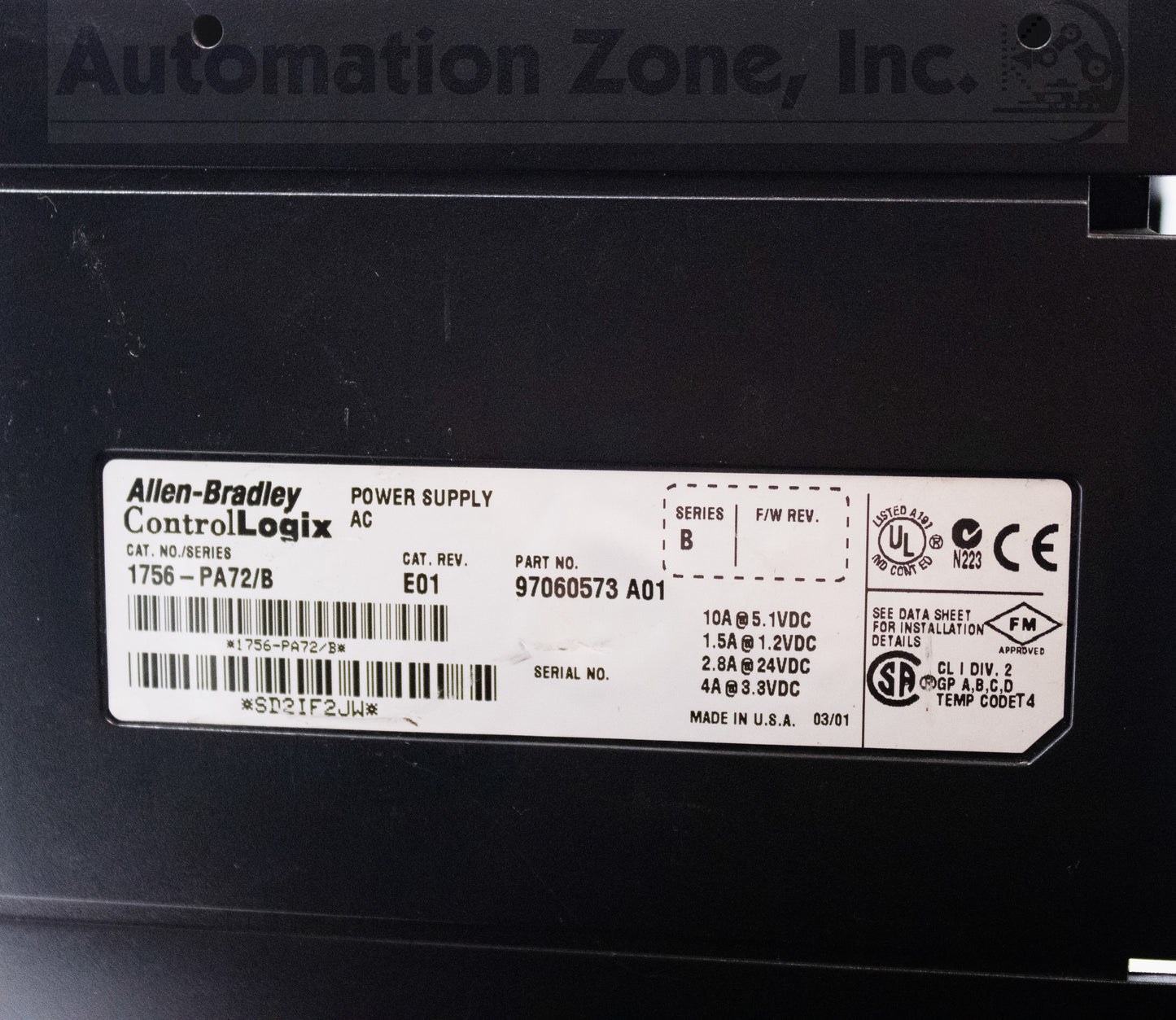 Allen-Bradley ControlLogix Bundle | 1756-A17 Series B 17-Slot Chassis with 1756-PA72 Series B AC 120/240V Power Supply