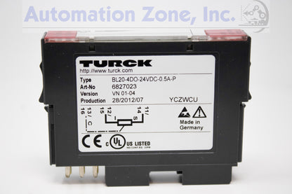 Turck BL20-4DO-24VDC-0.5A-P | 4-Channel Digital Output Module, PNP, 24V DC, 0.5A, IP20