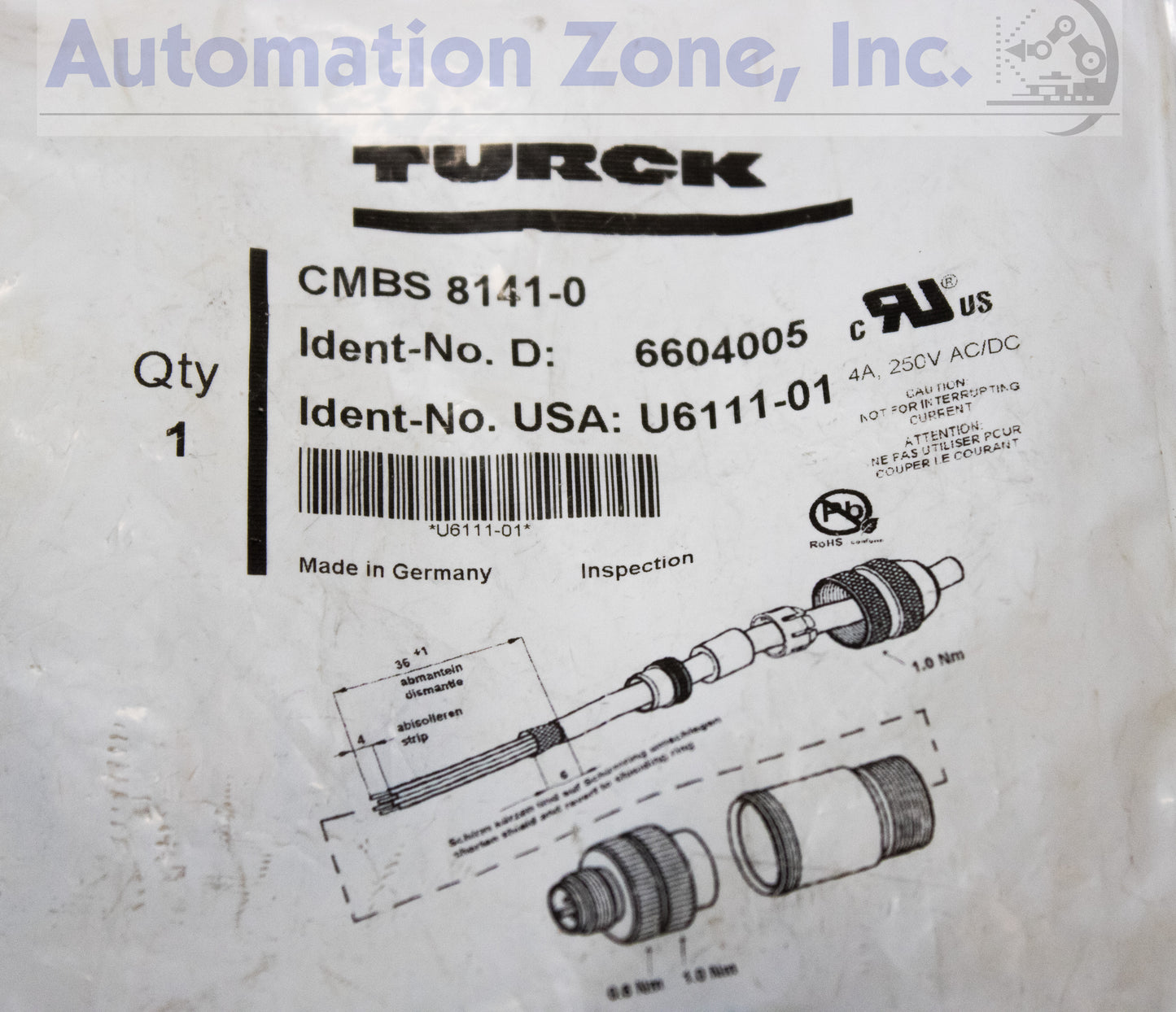 Turck CMBS 8141-0 | M12 eurofast Field-Wireable Connector, Shielded, 4-Pin, Straight Male