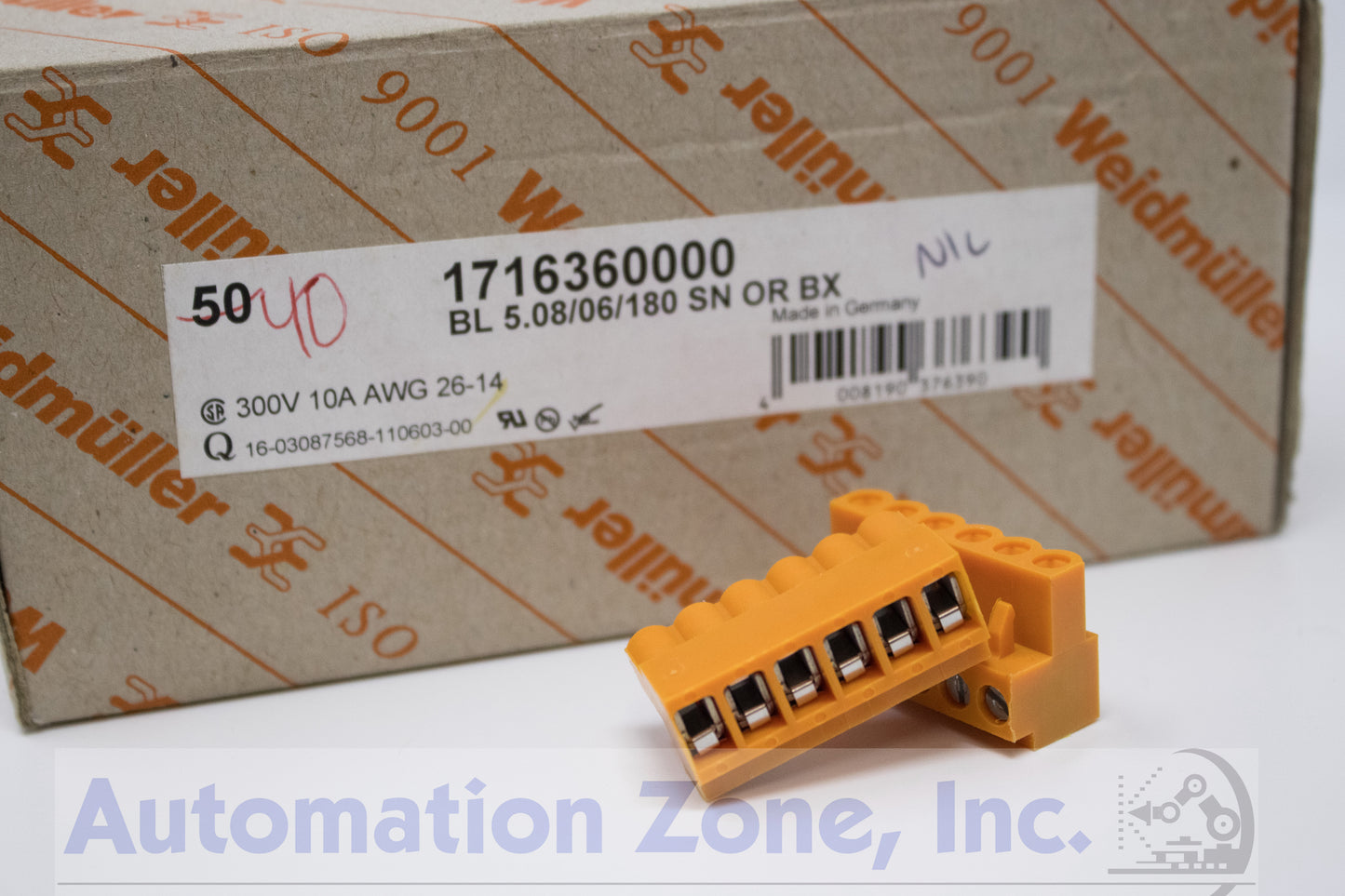 Weidmüller 1716360000 Terminal Block Plug – BL 5.08/06/180 SN OR, 6-Position, 5.08mm Pitch (Lot of 40)