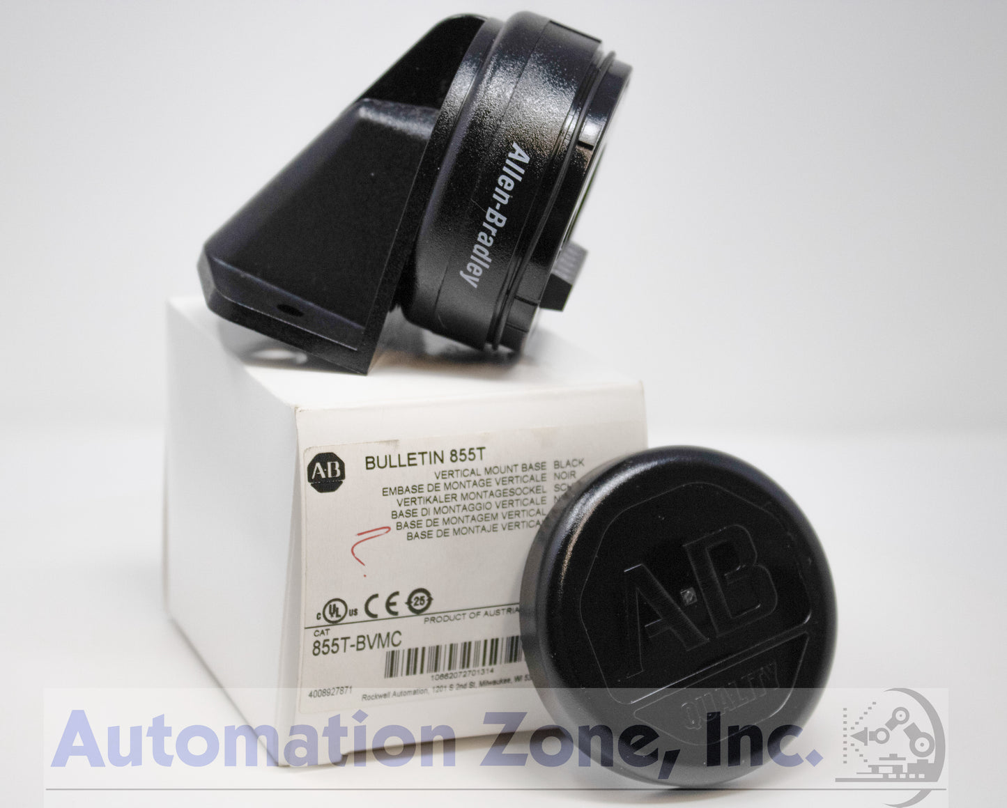 Allen-Bradley 855T-BVMC Stack Light Base – 70mm, Vertical Mount, Black Housing, Cap Included