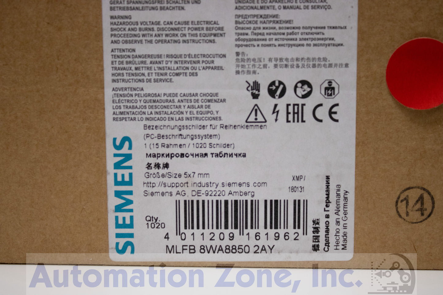 Siemens 8WA8850-2AY Blank Terminal Marking Plates – 5x7mm, White (Lot of 782 Pieces)