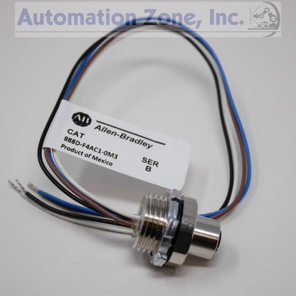 Allen-Bradley 888D-F4AC1-0M3 DC Micro Receptacle – M12 Female, 4-Pin, 0.3m (1ft) Leads, 1/2-inch NPT