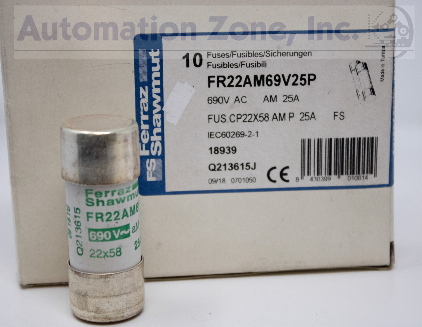 Mersen/Ferraz Shawmut FR22AM69V25P Fuse – 22x58mm, 25A, 690V AC, aM Type with Striker