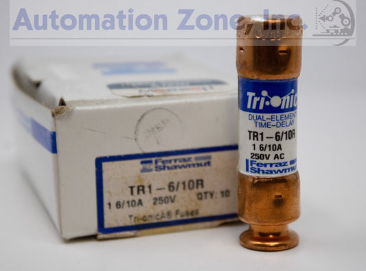 Ferraz Shawmut/Mersen TR1-6/10R Tri-Onic Fuse – Class RK5, 1.6A, 250V AC/DC, Time-Delay (Box of 10)