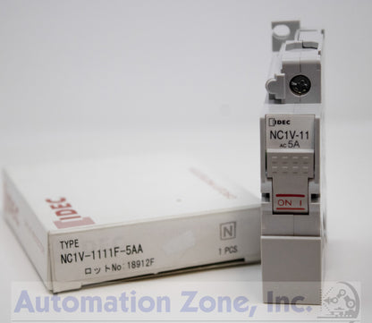 IDEC NC1V-1111F-5AA Circuit Protector – 1-Pole, 5A, 250V AC/65V DC, DIN Rail Mount, Medium Time Delay with Inertia Delay