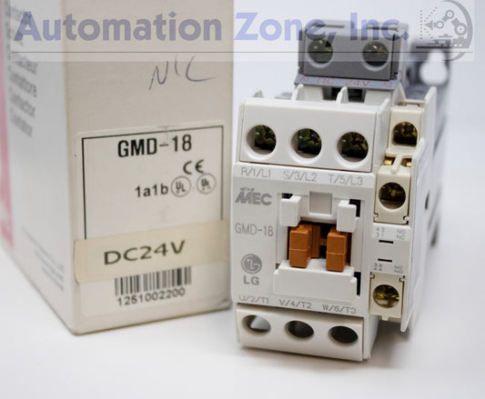 LS Electric (LG) GMD-18 Meta-Mec Contactor – 3-Pole, 18A (AC-3), 24V DC Coil, 1NO+1NC Aux
