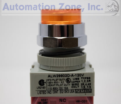 IDEC ALW29902D-A-120V TW Series Illuminated Pushbutton – 22mm, Momentary, Amber LED, 120V AC, 2NC