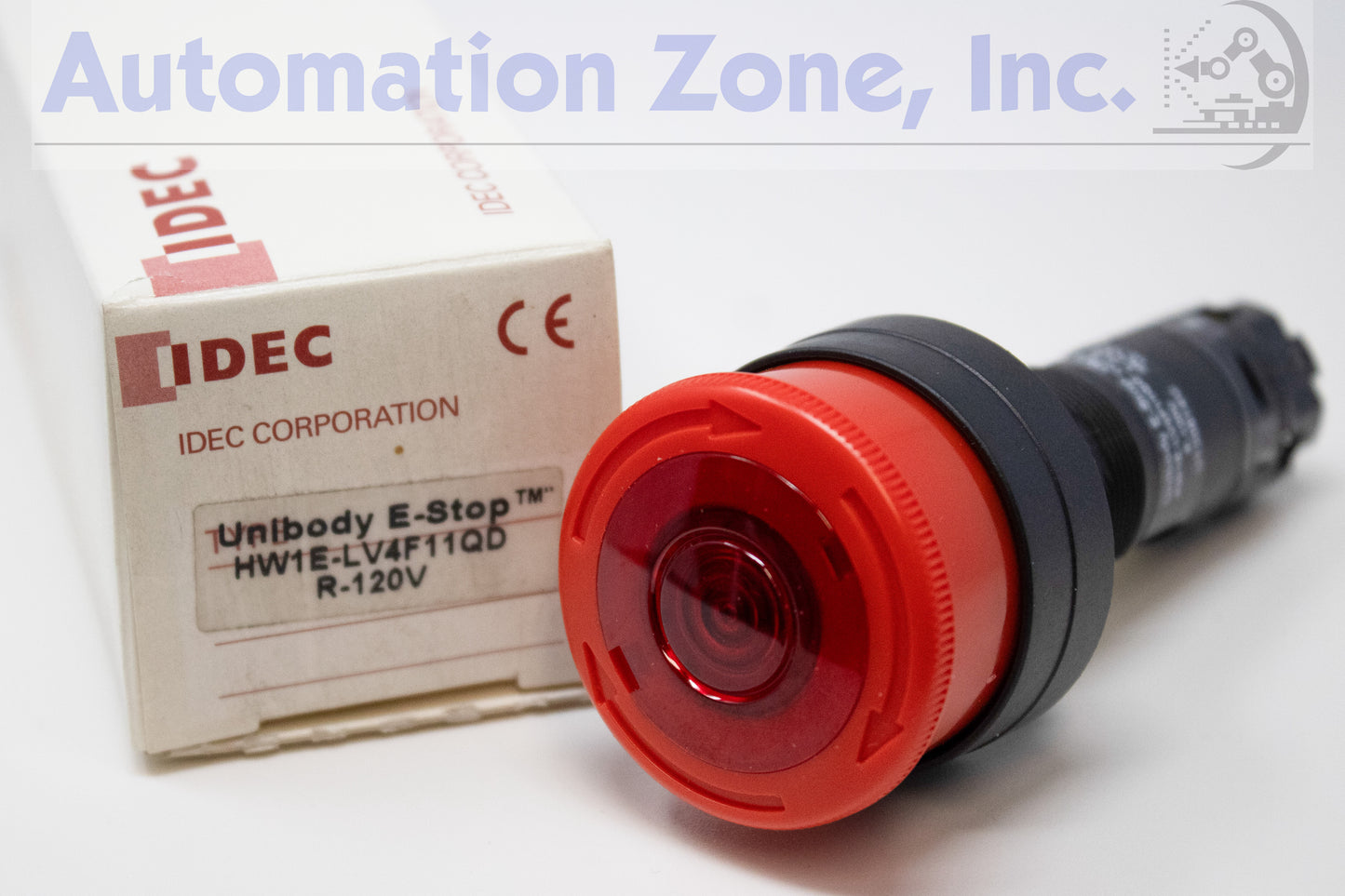 IDEC HW1E-LV4F11QD-R-120V Illuminated E-Stop – 22mm, 40mm Mushroom, Push-Lock Turn-Reset, 120V, Red, 1NO/1NC