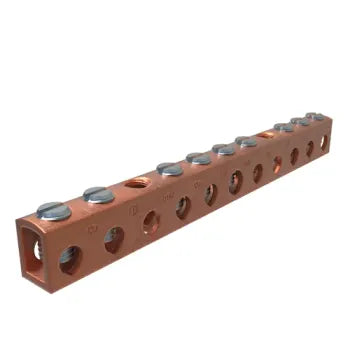 Ilsco D167-8 Copper Neutral/Ground Bar – 8-Circuit Tap, 4-14 AWG Main, 6-14 AWG Tap