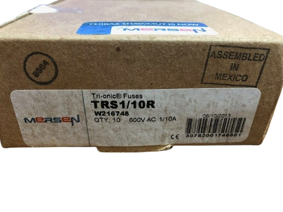 Mersen TRS1/10R Tri-Onic Time-Delay Fuse – Class RK5, 0.1A (1/10A), 600V AC/DC (Lot of 10)