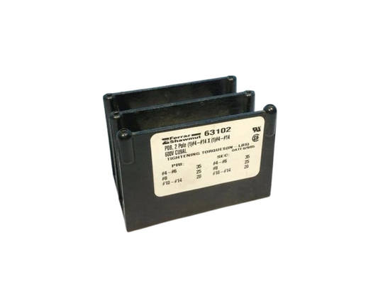 Mersen Ferraz Shawmut 63102 Power Distribution Block – 2-Pole, 600V, 115A (Copper) / 90A (Aluminum), 1-In / 4-Out per Pole