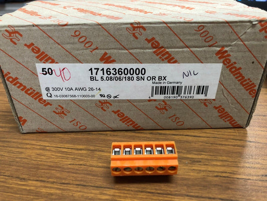Weidmuller Terminal Block Plug, 1716360000, 6 Position, SOLD IN LOT OF 40